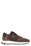 Tod's Low Top Suede Sneakers With Leather Detail In Brown