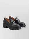 Tod's Lug Sole Loafers With Metal Chain Detail In Black