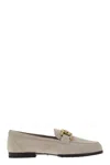 Tod's Suede Moccasins With Vintage Gold Chain Accessory In Grey