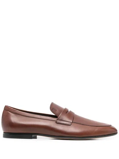 TOD'S LUXURY COGNAC PENNY STRAP LOAFERS FOR MEN