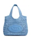 Tod's Shopping Bag In Raffia And Leather Mini In Blue
