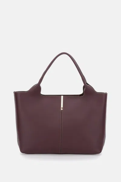 Tod's Maroon Leather Tote In Burgundy