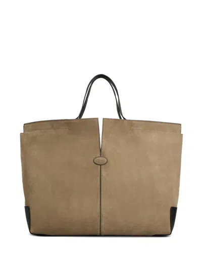 Tod's Maxi Suede Tote Bag In Neutrals