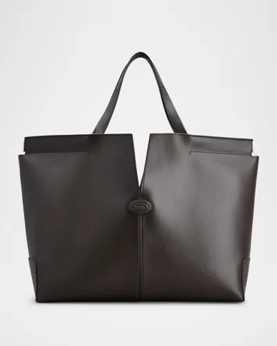 Tod's Media Calf Leather Shopper Tote Bag In Palissandro