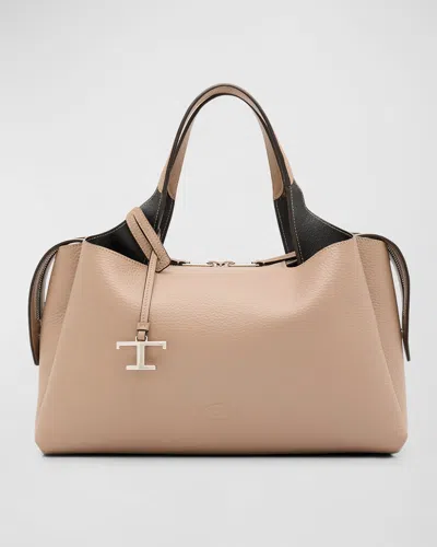 Tod's Medium Apa Bauletto Leather Top Handle Bag In Creta Nero