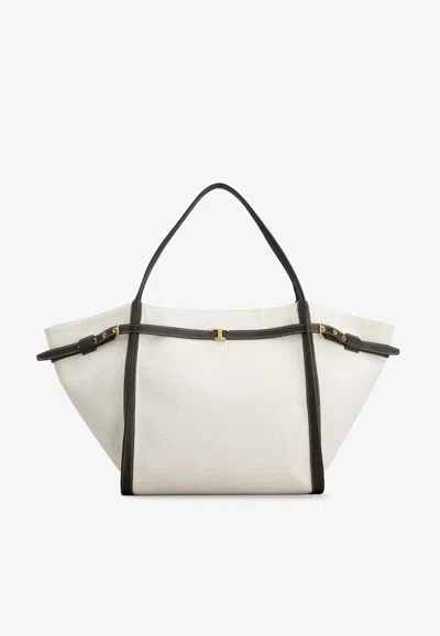 Tod's Medium Canvas Tote Bag In White