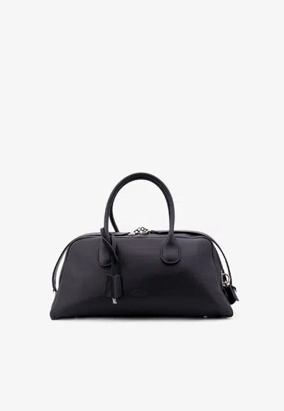 Tod's Medium Darsena Leather Duffel Bag With Padlock In Black