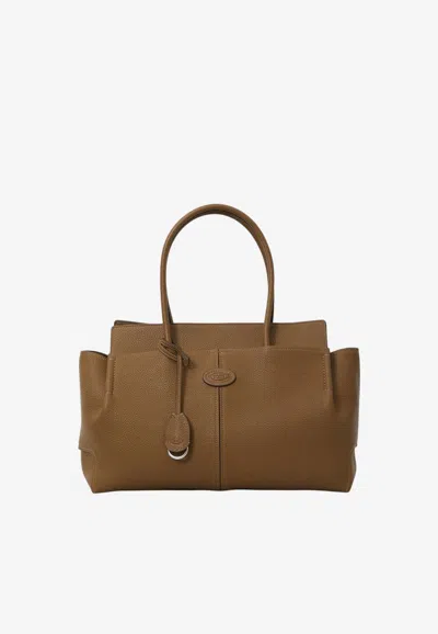 Tod's Medium Hammered Leather Tote Bag In Brown