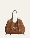 Tod's Medium Laser-cut Leather Shopping Tote Bag In Kenia Scuro