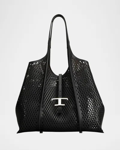 TOD'S MEDIUM LASER-CUT LEATHER SHOPPING TOTE BAG