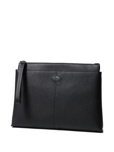 Tod's Medium Leather Document Holder In Black