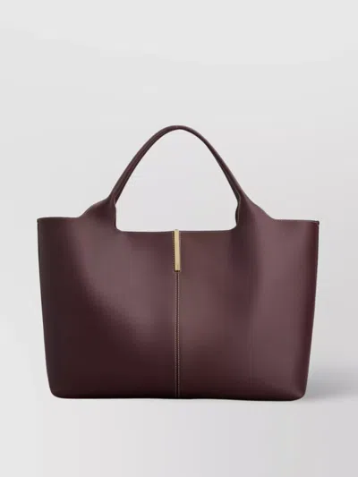 Tod's Medium Leather Shopping Bag With Gold-tone Hardware In Purple