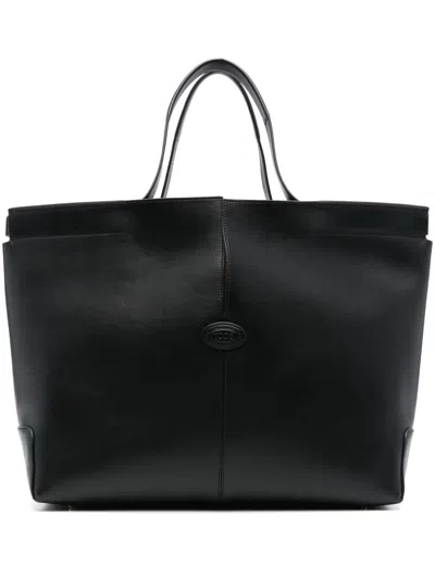 Tod's Medium Leather Tote Bag In Black