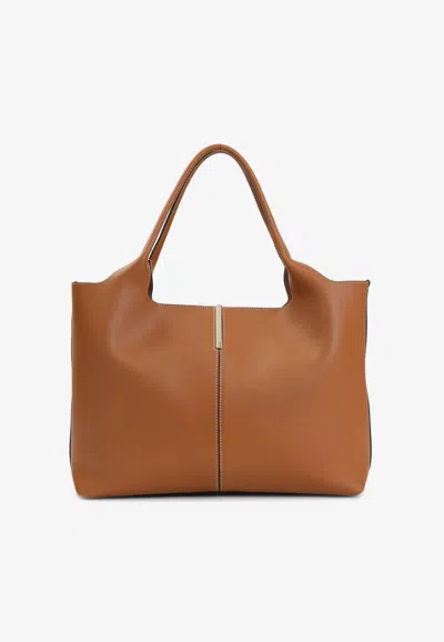 Tod's Medium Leather Tote Bag In Brown