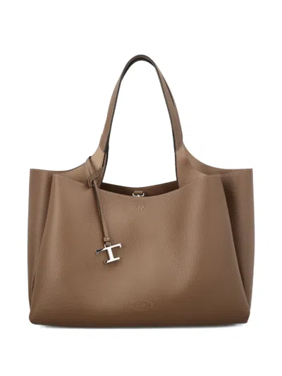 Tod's Medium Leather Tote Bag In Brown