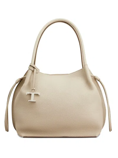 Tod's Medium Leather Tote Bag In Neutral