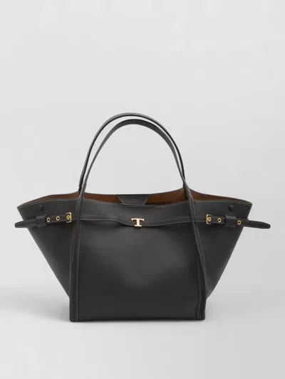 Tod's Medium Leather Tote Bag Shoulder Strap In Black