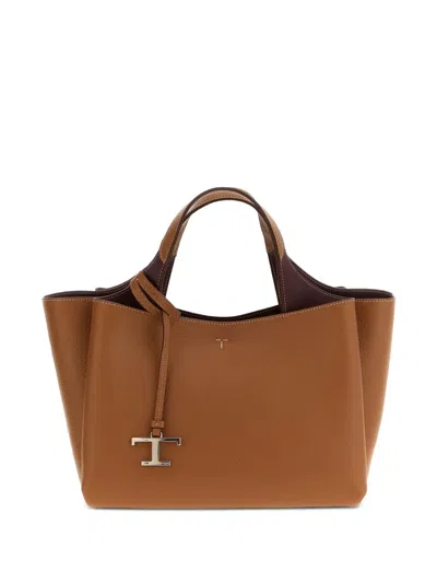 Tod's Medium Logo-charm Tote Bag In Brown