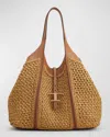 Tod's Medium Raffia T Timeless Tote Shopping Bag