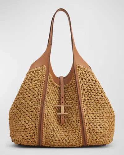 Tod's Medium Raffia T Timeless Tote Shopping Bag