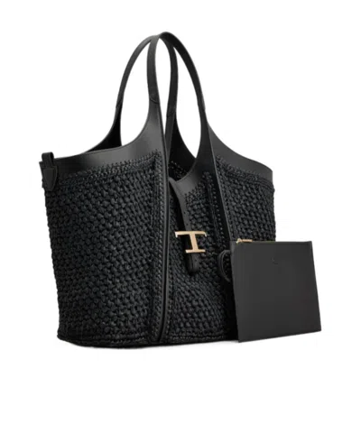 Tod's Medium Rafite Leather Shopping Bag In Black