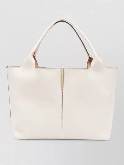 Tod's Medium Small Leather Tote Bag Dual Handles In White