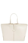 Tod's Shopping Leather Tote Bag In Bianco Calce