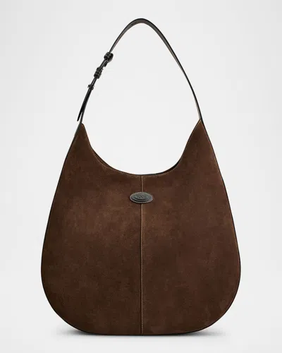 Tod's Medium Suede & Leather Hobo Bag In Marrone Africa Nero