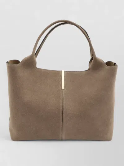 Tod's Medium Suede Calfskin Tote Bag In Brown