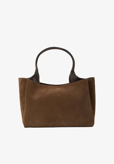 Tod's Medium Suede Leather Tote Bag In Brown