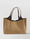 Tod's Medium Suede Shopping Bag With Metal Feet In Nude