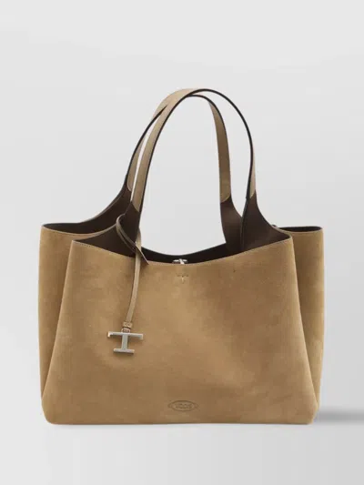 Tod's Medium Suede Shopping Bag With Metal Feet