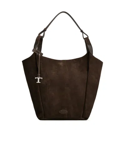 Tod's Medium Suede Tote Bag In Black