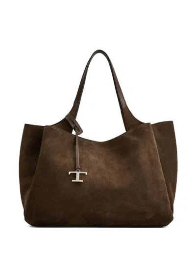 Tod's Medium Suede Tote Bag In Brown