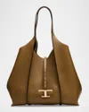 Tod's Medium T Pendant Leather Shopping Tote Bag In Brown
