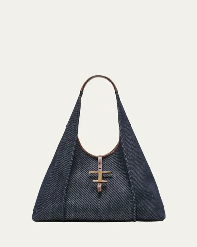 Tod's Medium T Timeless Hobo Bag In Blu Marrone Scuro