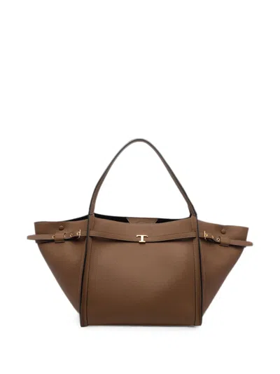 Tod's T Signature Medium Shopping Bag In Leather In Brown
