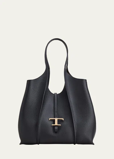 Tod's Medium T Timeless Shopping Bag In Nero