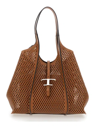 Tod's Medium T Timless Shopping Bag In Brown