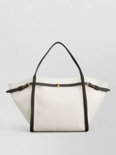 Tod's White Tote Bag With Front Leather Buckled Belt In Cotton Blend Woman