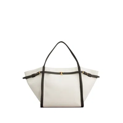 Tod's White Tote Bag With Front Leather Buckled Belt In Cotton Blend Woman