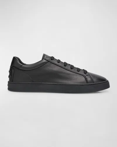 Tod's Men's Allacciata Cassetta Leather Low-top Trainers In Black