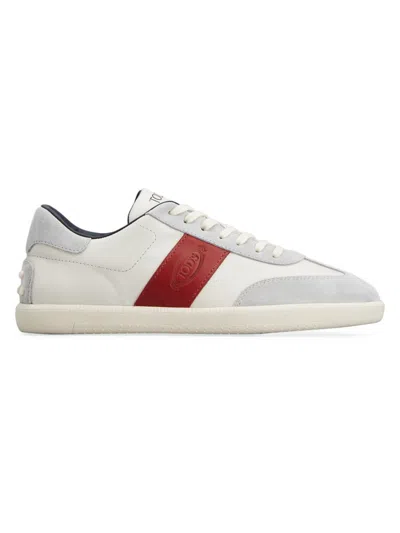 Tod's Men's Allacciata T Cassetta Leather Sneakers In Grey Bianco Latte