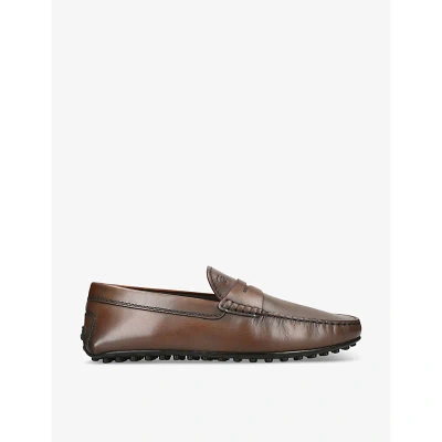 TOD'S TODS MENS BROWN CITY PEBBLE-SOLE LEATHER LOAFERS