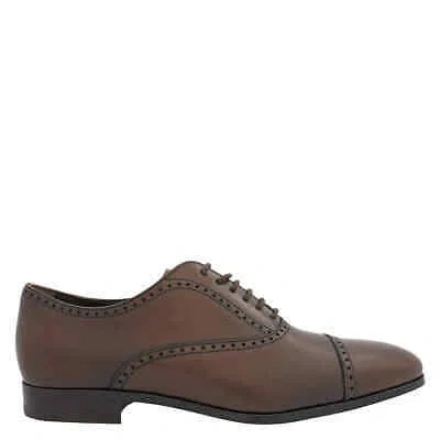 Pre-owned Tod's Tods Men's Brown Hand-waxed Leather Perforated Lace-up Shoes, Brand Size 5.5 (