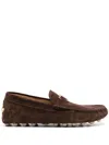 TOD'S MEN'S BROWN NUBUCK DRIVING LOAFERS WITH TIMELESS DESIGN