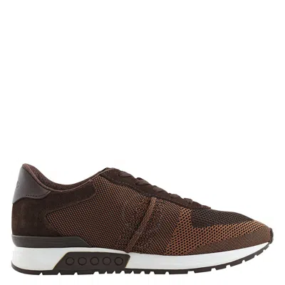 Tod's Man Sneakers Dark Brown Size 7.5 Textile Fibers, Leather