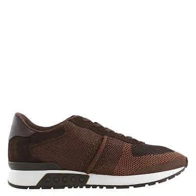 Pre-owned Tod's Tods Men's Dark Brown Leather And Mesh Running Sneakers