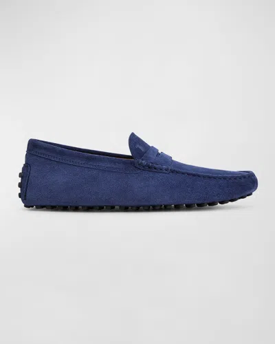 Tod's Men's Gommino Bubble Suede Moccasin Drivers In Blue
