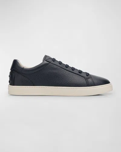 Tod's Men's Grained Leather Low-top Sneakers In Blue